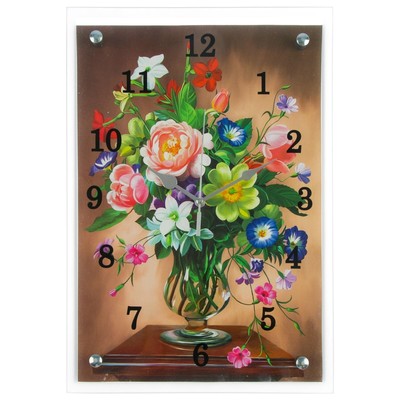 Часы настеные, интерьерные "Разноцветные цветы", бесшумные, 25 х 35 см