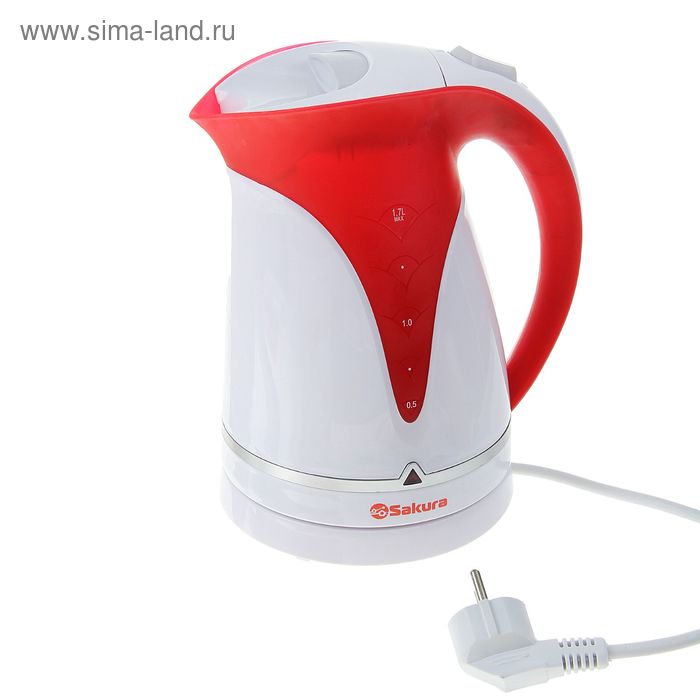 Чайник электрический Sakura SA-2334R, 1.7 л, 2200 Вт, бело-красный - Фото 1