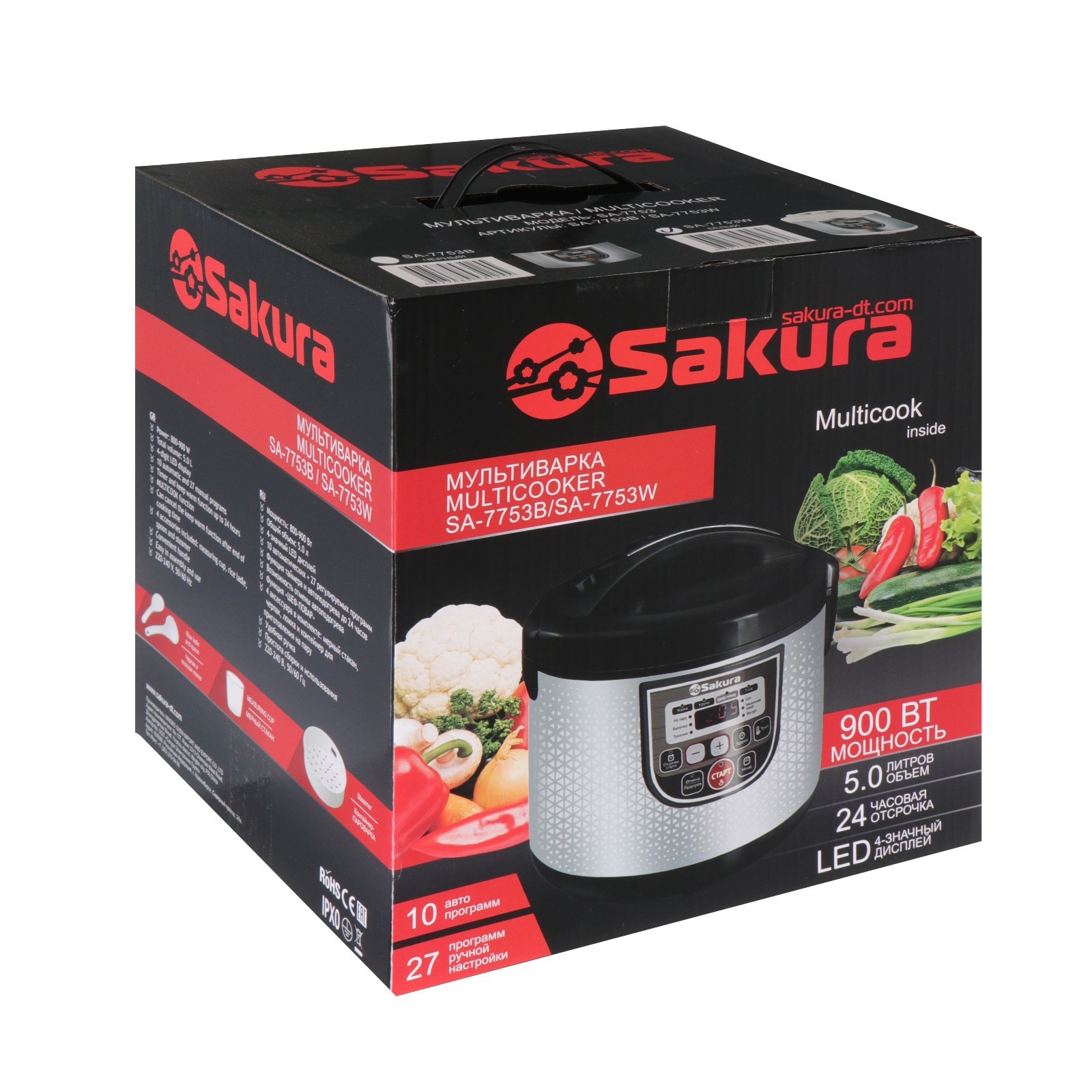 Мультиварка Sakura SA-7753W, 800 Вт, 5 л, 37 программ, с антипригарным  покрытием (1280824) - Купить по цене от 4 363.00 руб. | Интернет магазин  SIMA-LAND.RU