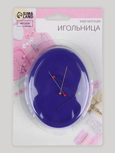 Игольница магнитная, с булавками, 10×7.5 см, синяя