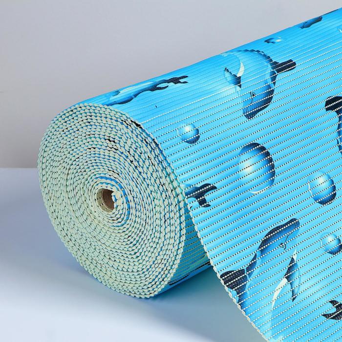 Коврик для ванной комнаты «Дельфины», ширина 65 см, рулон 15 м, голубой - Фото 1