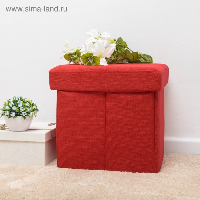 Пуф-куб с нишей для хранения, размер 38х38х38 см, мебельная ткань, цвет красный микс - Фото 1
