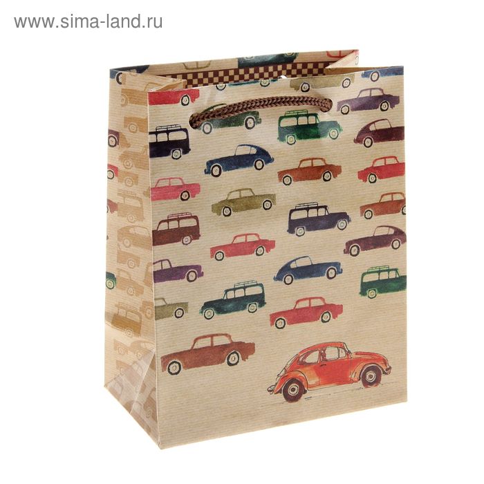 Пакет подарочный "Ретро машинки", 14.5 х 11.5 х 6.5 см - Фото 1
