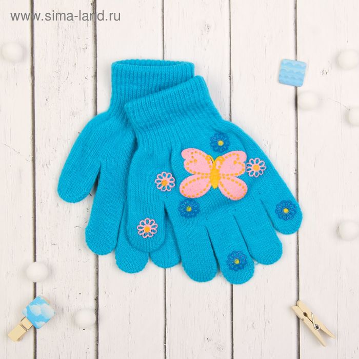 Перчатки детские Collorista "Бабочка и цветы", размер 16, цвет голубой - Фото 1