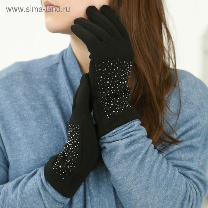 Перчатки женские Collorista "Стразы", размер 20 (р-р произв. 22), цвет чёрный - Фото 1