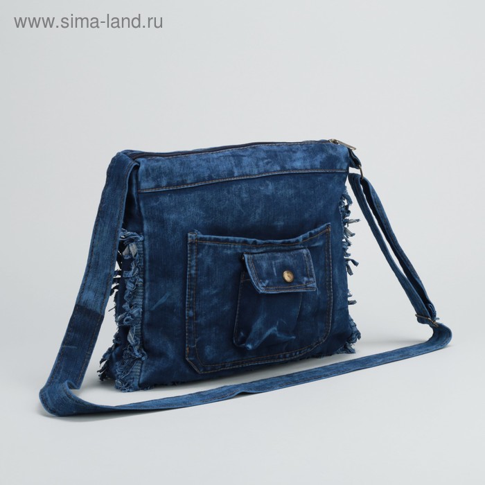 Сумка молодёжная, 1 отдел с подкладом, наружный карман, длинный ремень, цвет синий - Фото 1