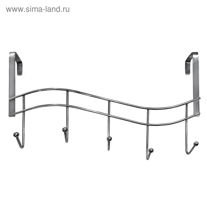 Вешалка на дверь на 5 крючков Доляна «Волна», 35×19×5 см, цвет хром - Фото 1
