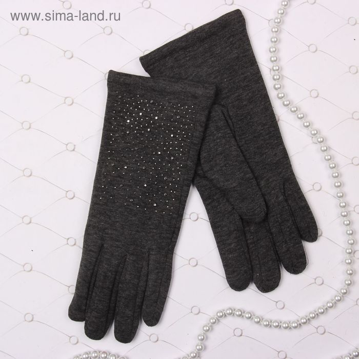 Перчатки женские Collorista "Стразы", размер 9.5, цвет серый - Фото 1