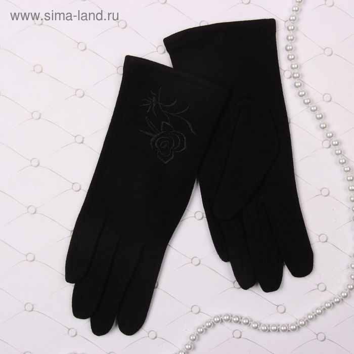 Перчатки женские Collorista "Роза вышивка", размер 9, цвет чёрный - Фото 1