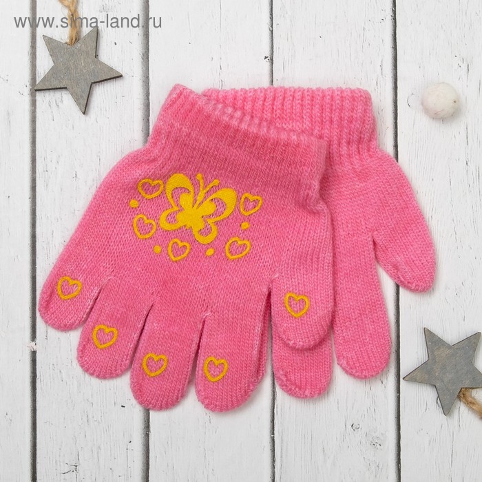 Перчатки для девочки Collorista "Бабочка", размер 14 (р-р произв. 12), цвет розовый/зелёный - Фото 1