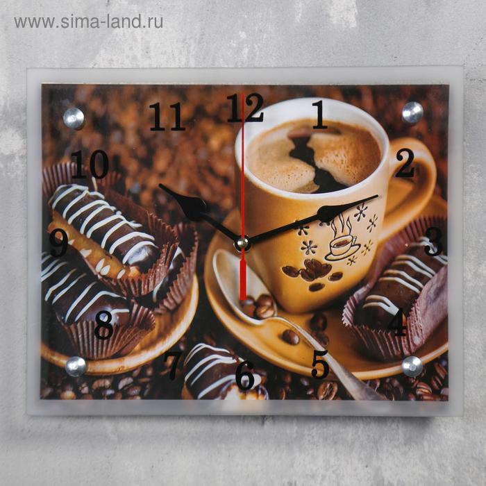 Часы-картина настенные, серия: Кухня, "Кофе с пирожным", 20х25  см - Фото 1
