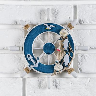 Декор интерьерный «Штурвал» на стену, бело-синий, 23×23×1.5 см