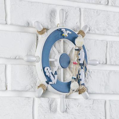 Декор интерьерный «Штурвал» на стену, бело-синий, 23×23×1.5 см