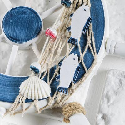 Декор интерьерный «Штурвал» на стену, бело-синий, 23×23×1.5 см