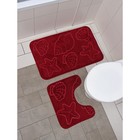 Набор ковриков для ванной и туалета Доляна «Ракушки», объёмные, 2 шт, 40×50, 50×80 см, цвет бордовый - Фото 2