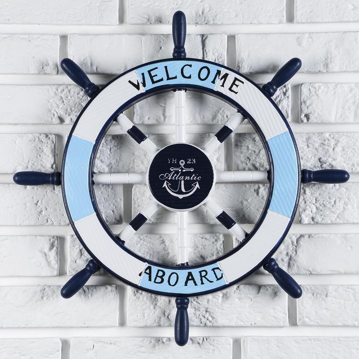 Декор настенный, панно «Штурвал», бело-синий, 45×45×3 см - Фото 1
