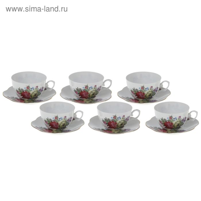 Сервиз чайный Доляна «Цветочный парк», 12 предметов: 6 чашек 240 мл, 6 блюдец - Фото 1