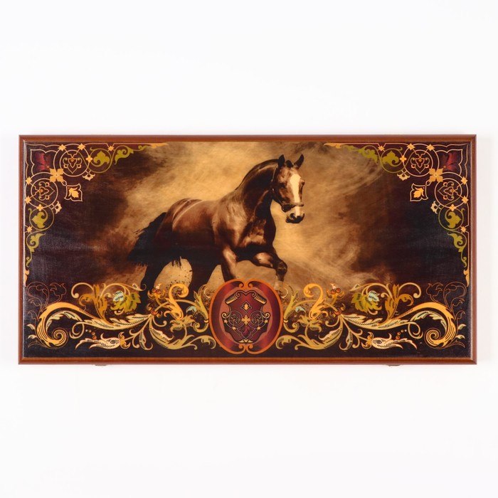 Нарды "Конь вороной", деревянная доска 60 х 60 см, с полем для игры в шашки - фото 1918661917