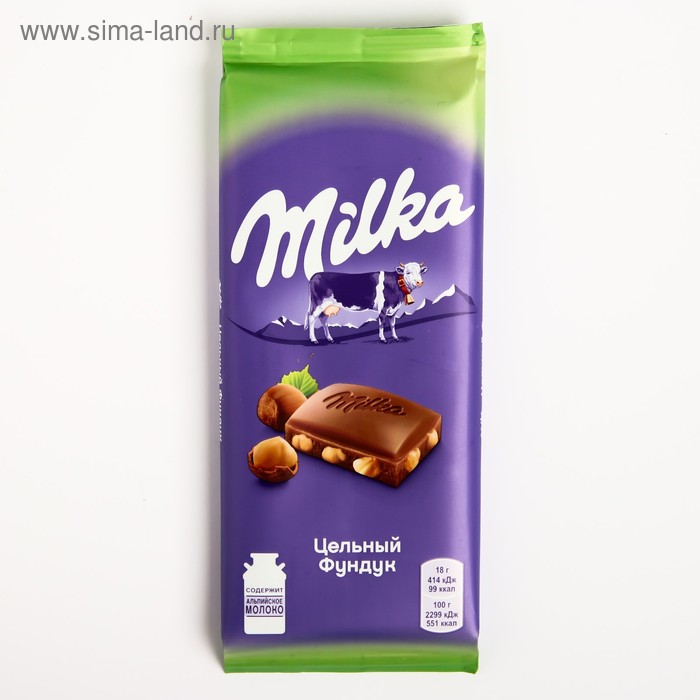Шоколад Milka цельный фундук, 90 г - Фото 1
