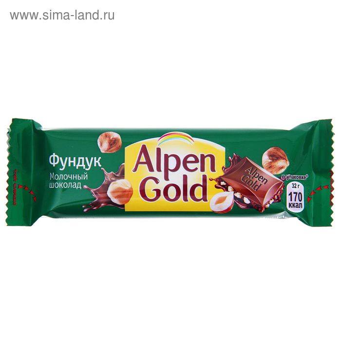 Шоколад Alpen Gold, молочный с дробленым фундуком, 32 г - Фото 1