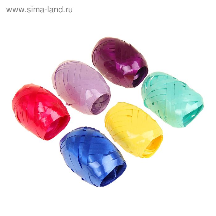 Лента упаковочная для воздушных шаров и подарков, глянцевая, МИКС, 0.5 см × 10 м, набор 6 шт. - Фото 1