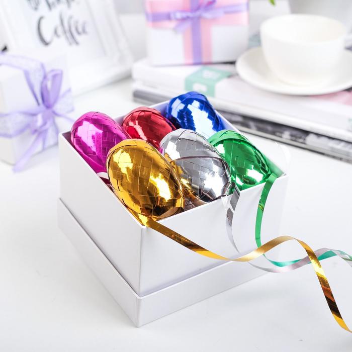 Лента упаковочная металлизированная, ассорти, набор 6 шт., 0.5 см × 10 м - Фото 1