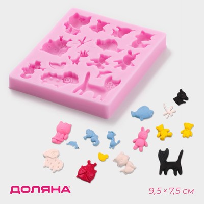 Молд для заливки Доляна «Зверята», 15 ячеек, 9.5×7.5×1 см, силикон, розовый
