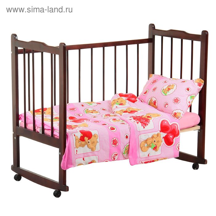 Детское постельное бельё "Карамелька" Плюшевые мишки, размер 112х147 см, 60х120х20 см (трикотажная простыня на резинке), 40х60 см-1шт., цвет розовый - Фото 1
