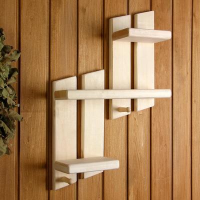 Полка - вешалка для бани и сауны «Ступенька»,64×46×10 см, настенная, липа, 2 крючка, «Добропаровъ»