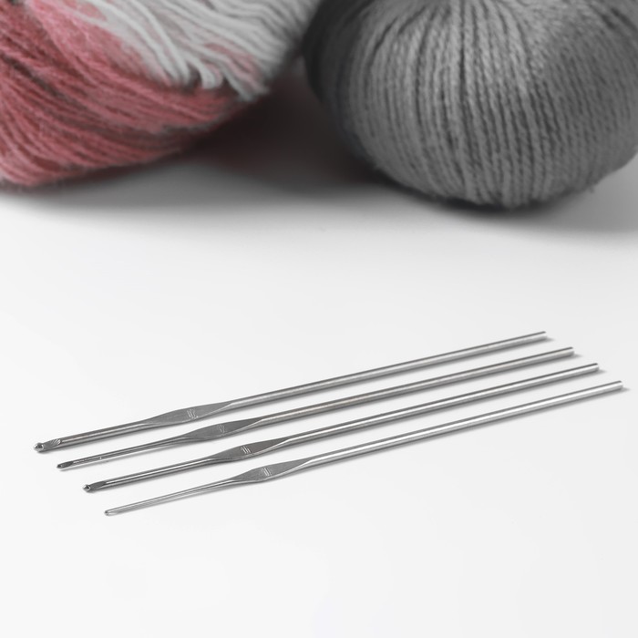 Крючки для вязания металлические «Рукодельница», d = 1/1,2/1,6/2 мм, 13,5 см, 4 шт - Фото 1