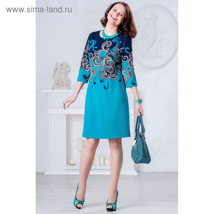 Платье женское, размер 50., рост 164 см, цвет зелёный/синий/бежевый (арт. 4369 С+) - Фото 1