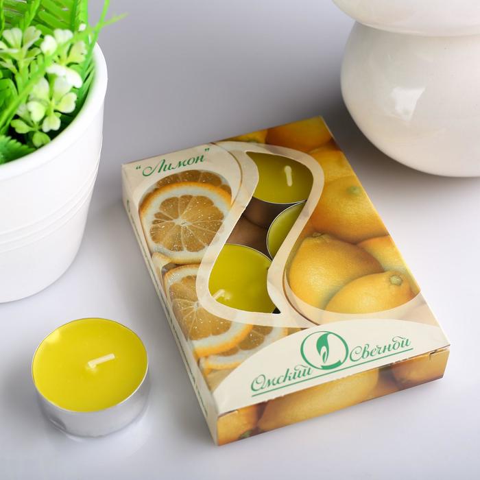 Набор чайных свечей ароматических "Лимон", 3,8х1,6 см, 3,5 ч, 12 г, 6 штук - Фото 1