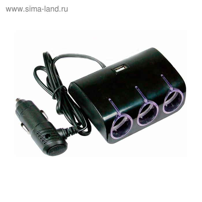 Разветвитель прикуривателя Nova Bright, 3 выхода+USB, подсветка, 12/24 В, 1000 mA - Фото 1