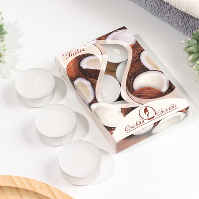 Набор свечей ароматических чайных «Кокос», 3.8×1.6 см, 3.5 ч, 12 г, 6 шт.