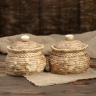 Набор для специй "Плетенка", 2 предмета, соль, сахар, коричнево-белый, керамика, 0.6 л - Фото 2