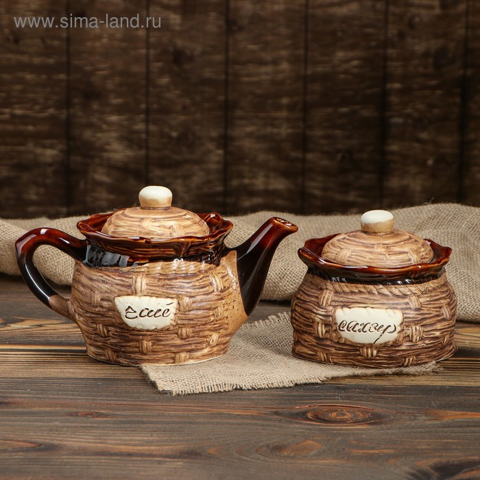 Чайный набор "Плетенка" чайник+сахарница, 0,7 л/0,6 л, микс - Фото 1