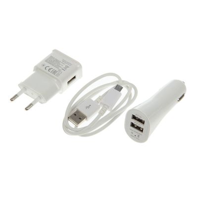 Комплект для зарядки 3 в 1 LuazON UC-11, АЗУ 2.1A/1 A, microUSB,1A,1 м, СЗУ 1A, белый