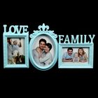 Фоторамка пластик на 3 фото "Любовь и семья" (10х15, 13х18 см) голубая 24,5х46 см - Фото 1