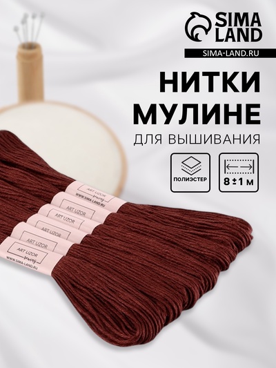 Нитки мулине №3857, 8±1 м, набор 6 шт., тёмно-коричневый