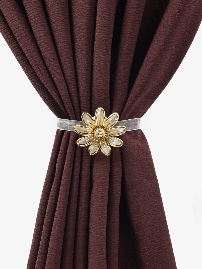 Подхват для штор «Ромашка», d=6 см, цвет бежевый, золотой - Фото 1