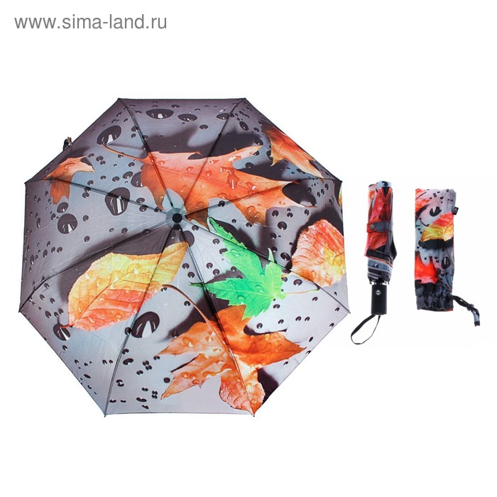 Зонт автоматический "Капли на листьях", R=58см, разноцветный