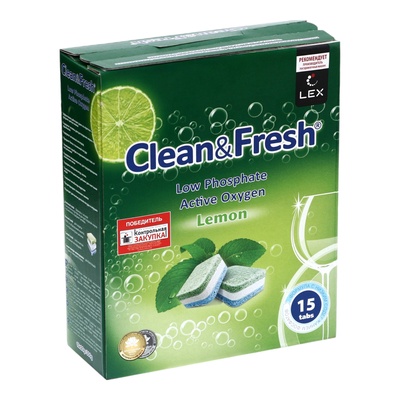 Таблетки для посудомоечных машин Clean & Fresh All in 1, 15 шт