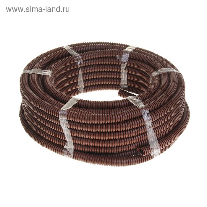 Гофротруба УРАЛ ПАК ПВХ, 20 мм, с протяжкой, 25 м, темное дерево, ГФ-9104120-025