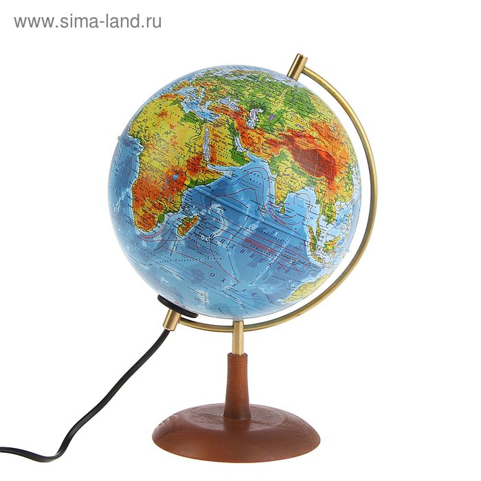 Глобус на деревянной подставке физико-политический «Элеганс», диаметр 210 мм, с подсветкой - Фото 1