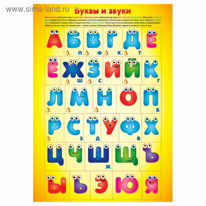 Плакат обучающий А4 "Буквы и звуки" - Фото 1