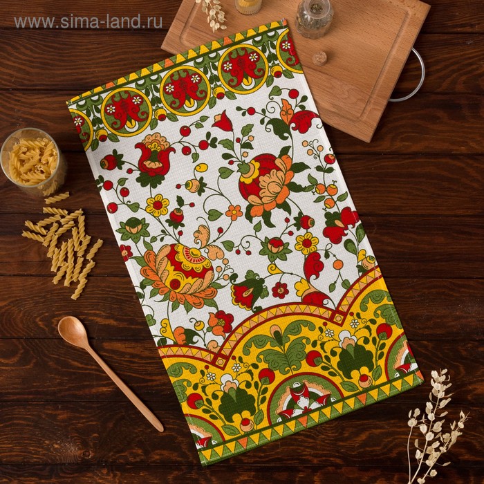 Полотенце вафельное Новгородский мотив 34*64 см,100% хлопок 160 гр/м - Фото 1