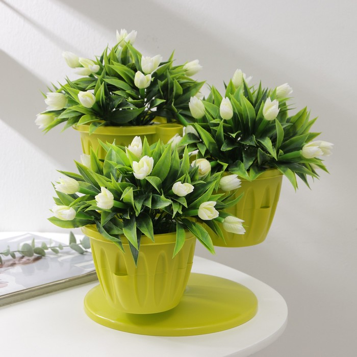 Кашпо многоярусное «Каскад», 3 шт, 700 мл, зелёное - Фото 1