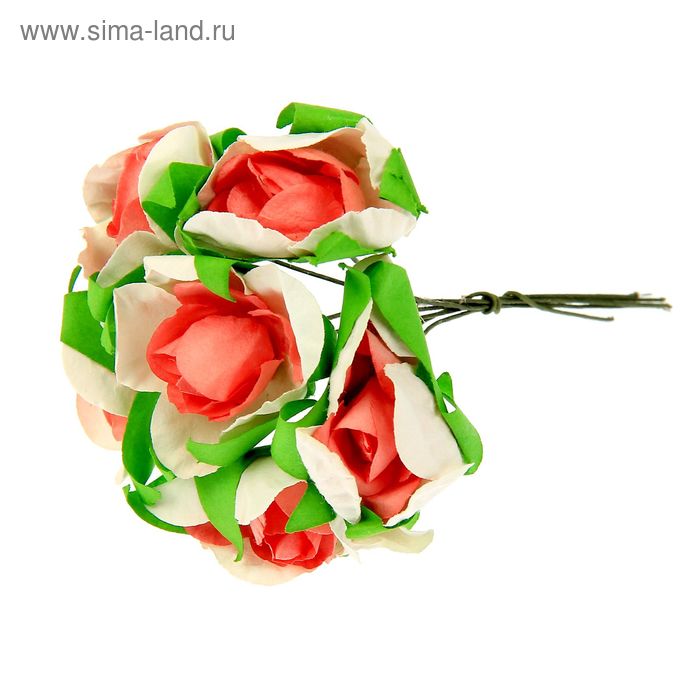 Декор для творчества "Двухцветная роза" МИКС (1 набор=1 букету) в букете 6 цветков 3х10 см - Фото 1