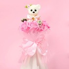 Букет «Для тебя», с мишкой, 7 цветков, цвет бело-розовый, 14 см х 14 см х 26 см - Фото 2