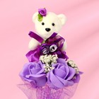 Букет с мишкой «Для тебя», 3 цветка, цвет фиолетовый - Фото 4